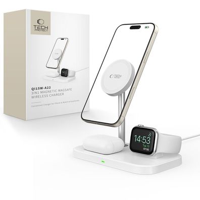 Ladestation 3in1 Tech-Protect QI15W-A22 MagSafe 15W für Handy Watch AirPods weiß