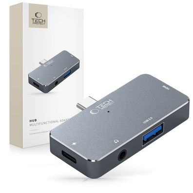 USB-C Hub Tech-Protect V6 4in1 HDMI 4K USB-A 3.0 PD 100W Klinke 3,5 mm Grau