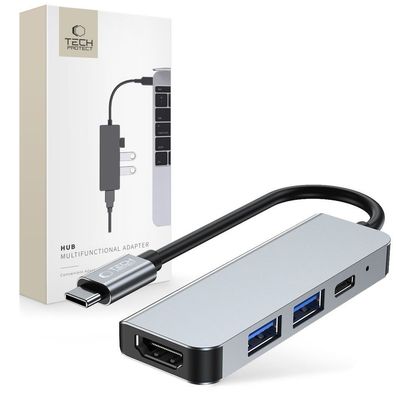 USB-C Hub Tech-Protect V2 4in1 HDMI USB 3.0 USB 2.0 Aluminium Grau