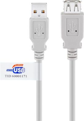 goobay USB 2.0 Hi-Speed Verlängerungskabel A Stecker auf A Buchse mit USB Logo grau 1