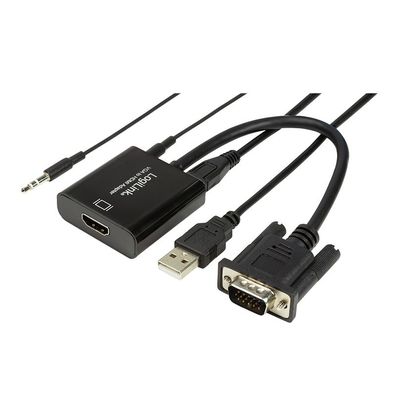 LogiLink VGA Adapter HD15/M auf HDMI A 3,5 mm + Micro USB FHD schwarz 0,15 m (1er Sof
