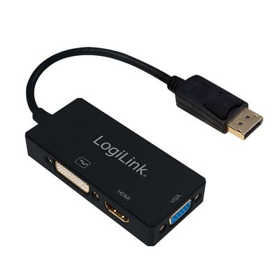 LogiLink DisplayPort Adapter DP/M zu HDMI+DVI+VGA 4K 30 Hz schwarz 0,1 m (1er Blister