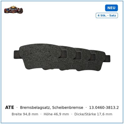 Bremsklötze ATE 13.0460-3813.2 für Peugeot 307, Citroën C4, Peugeot 207 uvm