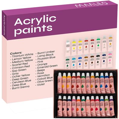 Acrylfarben Set Maaleo 20363 - 24 Farben je 12 ml, nach Trocknung wasserfest