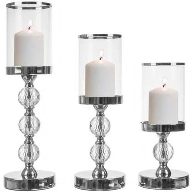 Kerzenständer Set 3-teilig Ruhhy 22314 Glas silber Höhe 28 bis 40,9 cm