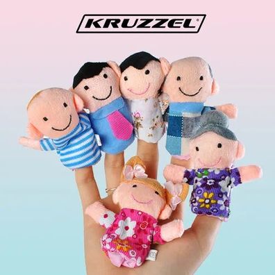 Fingerpuppen-Set Kruzzel 22391, 6 Stück Familie aus Plüsch, ca. 8 cm