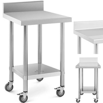 Rollbarer Tisch mit Arbeitsfläche und Kante, 2 Ebenen, 60 x 60 cm, Stahl, bis 120 kg
