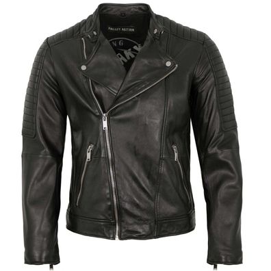 Freaky Nation - Herren Lederjacke Bikerjacke Lammnappa schwarz