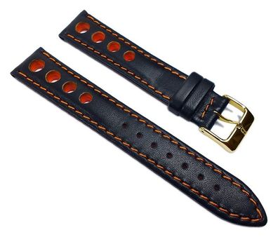 Racing Uhrenarmband Rindsleder mit Lochmuster schwarz/Orange 22208G