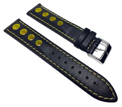 Uhrenarmband Leder Lochmuster schwarz/gelb Barington Racing 22209S