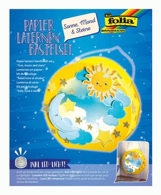 folia 68101 - Laternen-Bastelset, Sonne, Mond & Sterne, inklusive Laternenstab und LE