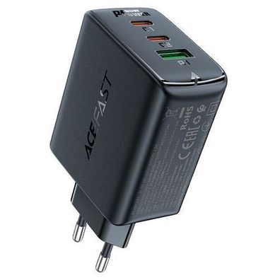 Acefast GaN Netzladegeraet 65W (2xUSB-C/USB-A) - Schwarz, PPS/PD/QC4+ zertifizier