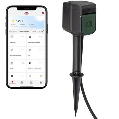 brennenstuhl Connect WLAN-Gartensteckdose mit Erdspieß, 2-fach, 3 m