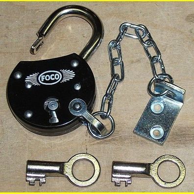 FOCO Vorhängeschloss a la antik 50 mm schwarz - mit 12 cm Kette und 2 Schlüssel