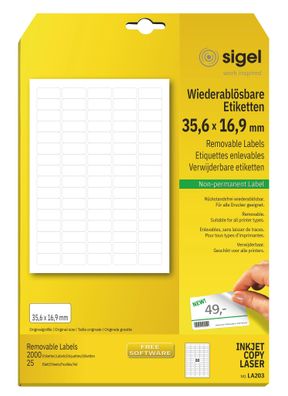 SIGEL LA203 Ablösbare Etiketten 35,6 x 16,9 mm 2000 Etiketten