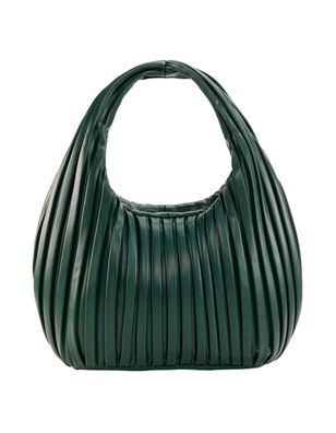 Beuteltasche in Leder-Optik mit Faltendetails, moos
