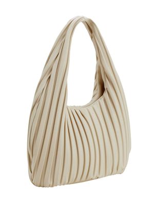 Beuteltasche mit Faltendetails in Leder-Optik, beige