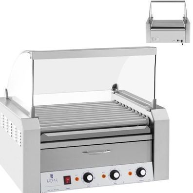Rollengrill mit Deckel und Warmhalteschublade für Brötchen, 20 Hotdog-Würstchen