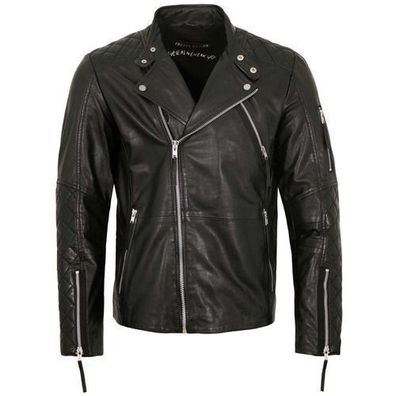 Freaky Nation - Herren Lederjacke Bikerjacke Lammnappa schwarz