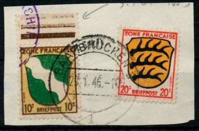 FRANZ. ZONE ALLG. AUSG. Nr 5 gestempelt Briefstück ORA gepr. X6EB112