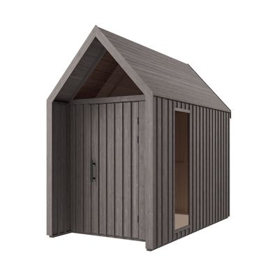Grau-Braune Gartenhütte | Dreieckfenster | Grau-Braun | Grundfläche: 4,64 m² | S
