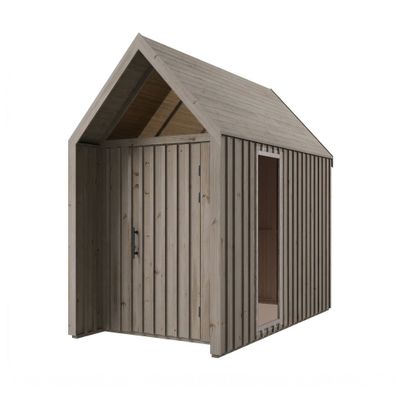 Gartenhaus| Dreieckfenster | Grau-Beige | Grundfläche: 4,64 m² | Skandinavischer