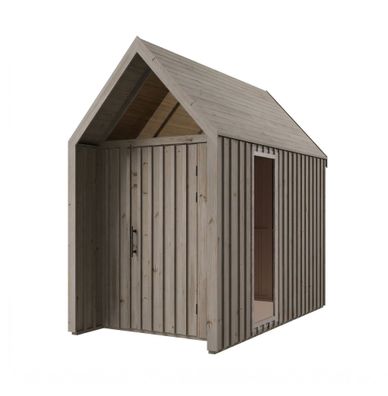 Gartenhütte mit Satteldach | Dreieckfenster | Grau-Beige | Außenmaße: 162,4 x 20