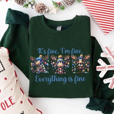 Elch Weihnachtsshirt „Everything Is Fine“ Drei Genervte Elche – Lustig, für Mama