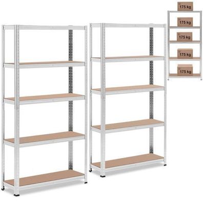 Metall-Lagerregal 5 Ablagen 875 kg 90 x 30 x 180 cm grau 2 Stück