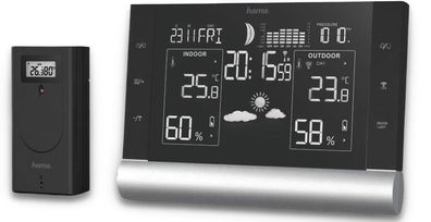Hama Funk-Wetterstation Black Line Plus mit Außensensor Wettervorhersage
