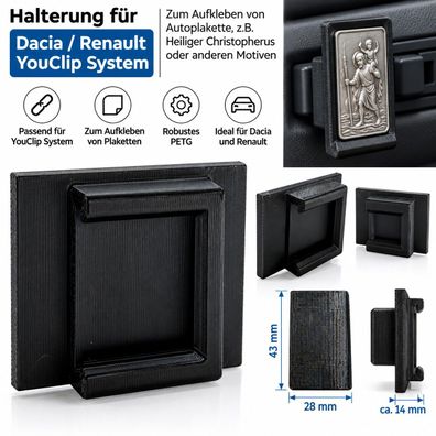 Halterung passend Dacia Renault YouClip zB. Christophorus Autoplakette hochkant