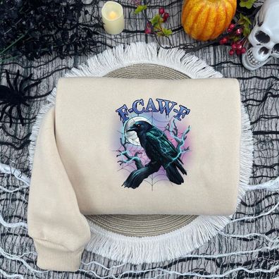Rabe Shirt „F-CAW-F“ Schwarzer Rabe Vor Vollmond, Halloween Geschenk für Gothic-Fans