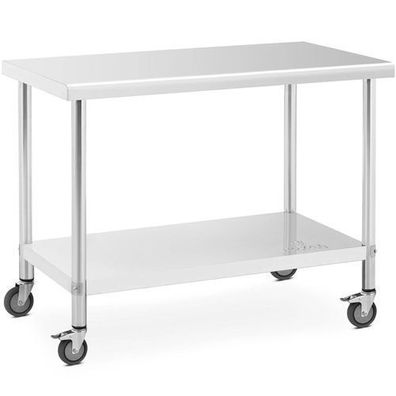 Metall-Cateringtisch auf Rollen mit Ablage, Stahl, 60 x 120 cm