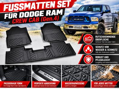 Premium Heavy Duty All Weather Fußmatten 3er Set vorn/hinten RAM Crew Cab 09-25