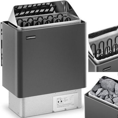 Elektrischer Saunaofen 8-12 m³ bis 110 °C 400 V 8 kW schwarz und silber