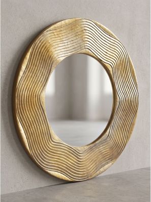 Wandspiegel Rund Metall Gold 74cm Wellenmuster