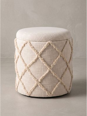 Sitzhocker Baumwolle mit Textilbezug Boho Creme - RHONE Kadima
