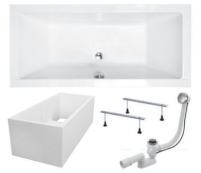 Badewanne Rechteck Acryl QUADRO 170x75 Weiß Wannenträger | Ablauf & Füße GRATIS !