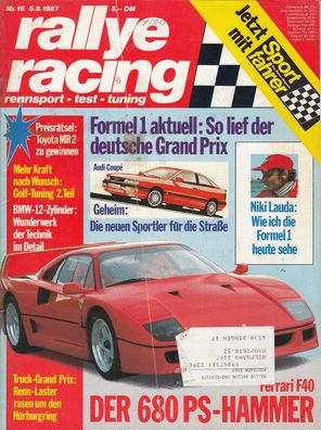 rallye racing 16 /1987, Ferrari F40, Golf Tuning, BMW 750iL, Formel 1, Alfa