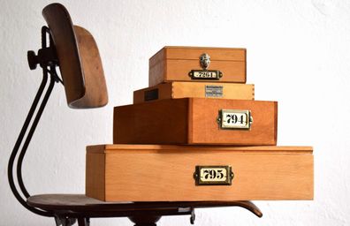 Set 4x Kiste mit Deckel Holz Antik Sortierkasten Vintage Loft Alt Schmuck Glas