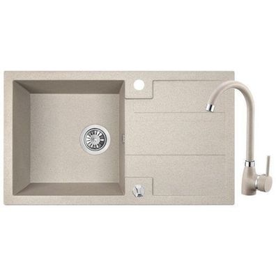 SET Küchenarmatur & Granitspüle 1-Becken Barbados Beige 44x76 | Siphon im SET!