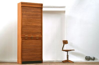 Rollladenschrank schmal hoch Antik Eiche massiv Büroschrank Aktenschrank Vintage Alt