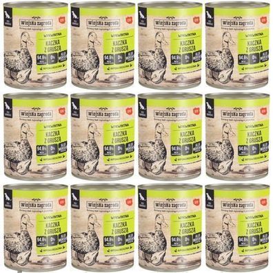 Wiejska Zagroda Nassfutter für Hunde Ente Birne 12x800g