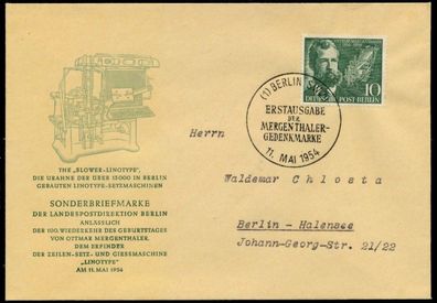 BERLIN 1954 Nr 117 BRIEF FDC X6E2D3A