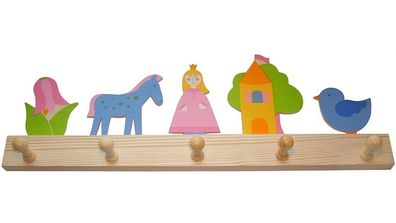 Kinder-Garderobe Rosa Prinzessin aus Holz, 5 Haken 50cm, Kinderzimmer, Heller 333 NEU