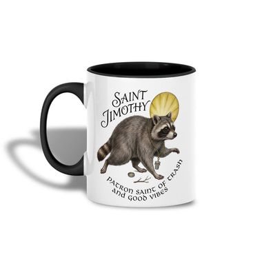 Lustige Waschbär Tasse „Saint Jimothy“ Heiligenschein Wichtelgeschenk Kollegen
