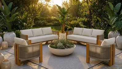 Gartenlounge Set Beige Neu Elegante Komfortabel 3-Sitzer Sofa Sessel
