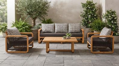 Gartenlounge Set 3-Sitzer Sofa Sessel Schwarz Kissen Weich Couchtisch