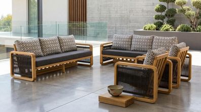 Gartenlounge Set 3-Sitzer Sofa Sessel Schwarz Kissen Modern Komfort
