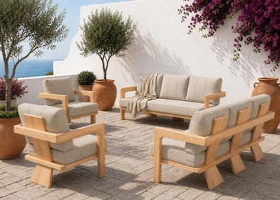 Gartenlounge Set 3-Sitzer Sofa Sessel Beige Kissen Modern Komfort Neu
